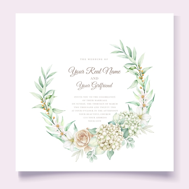 Modèle de carte d'invitation de mariage floral doux élégant