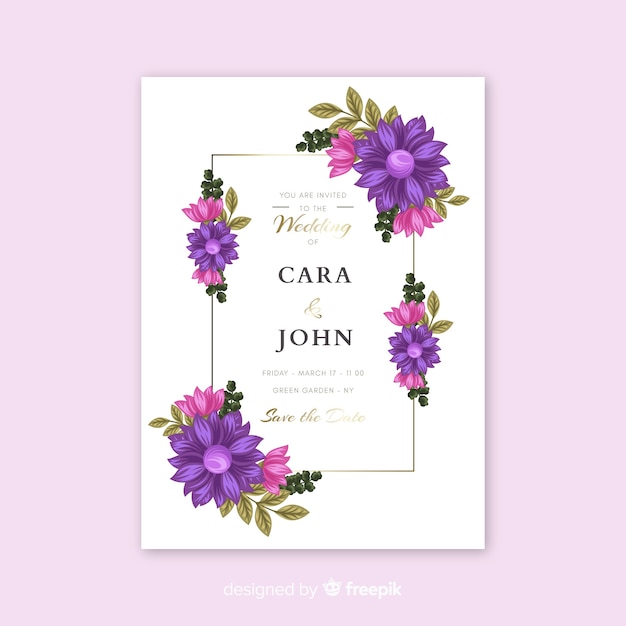 Modèle de carte d&#39;invitation de mariage floral