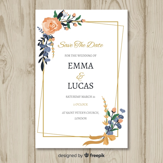 Modèle de carte d'invitation de mariage floral