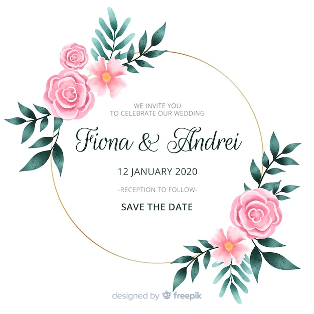 Modèle de carte d'invitation de mariage floral