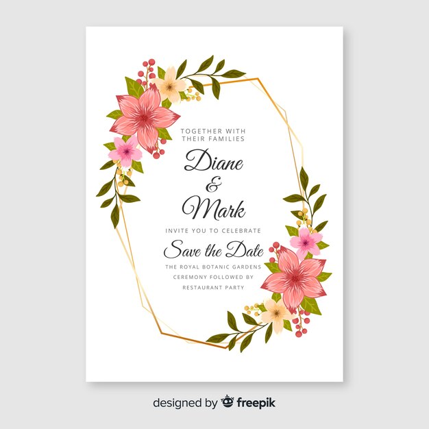 Modèle de carte d'invitation de mariage floral