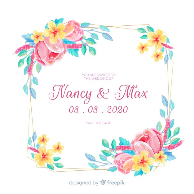 Modèle de carte d'invitation de mariage floral