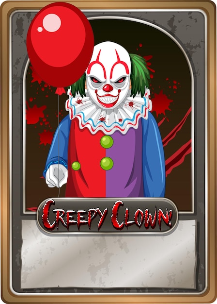 Vecteur gratuit modèle de carte de jeu de personnage de clown effrayant