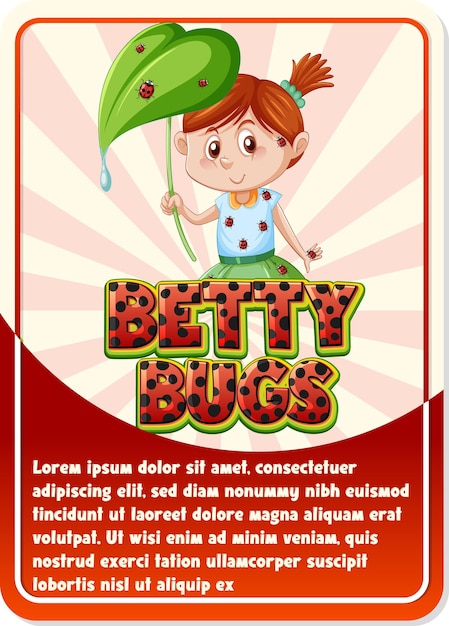 Vecteur gratuit modèle de carte de jeu de personnage avec le mot betty bugs