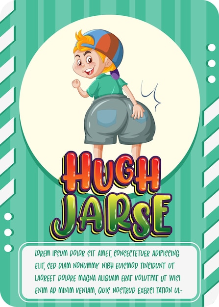 Vecteur gratuit modèle de carte de jeu de personnage avec le mot hugh jarse