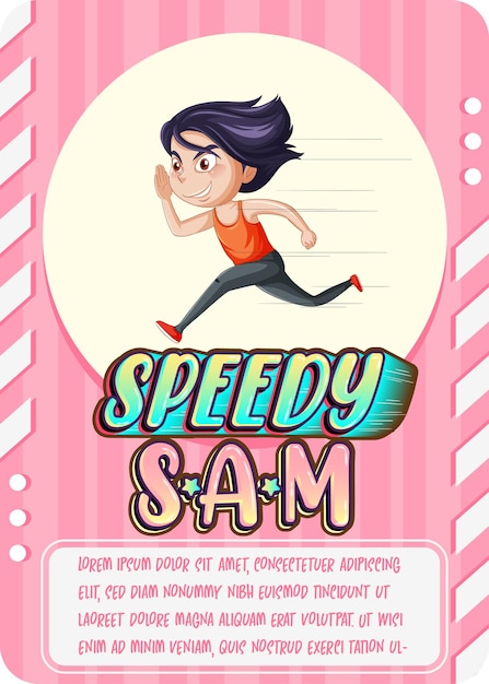 Vecteur gratuit modèle de carte de jeu de personnage avec le mot speedy sam