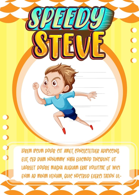 Vecteur gratuit modèle de carte de jeu de personnage avec le mot speedy steve