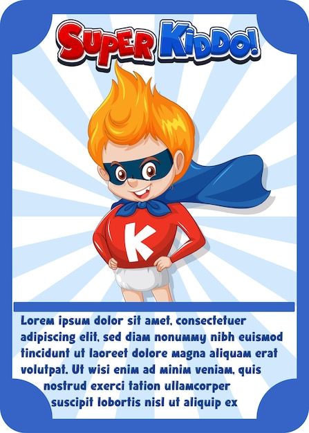 Vecteur gratuit modèle de carte de jeu de personnage avec le mot super kiddo