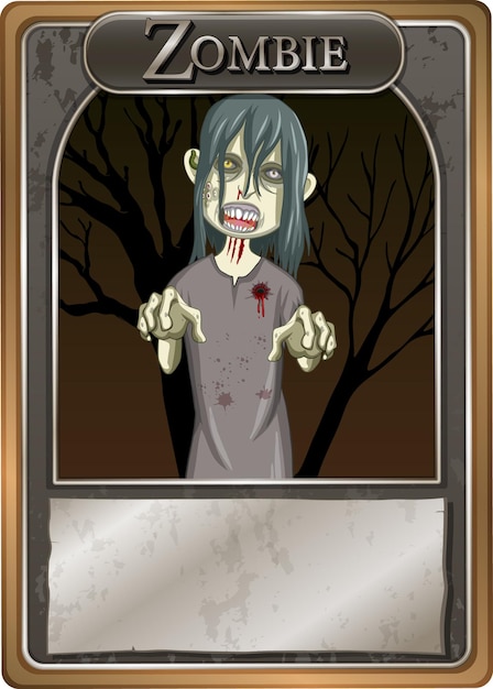 Vecteur gratuit modèle de carte de jeu de personnage zombie effrayant