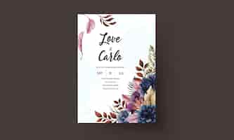 Vecteur gratuit un modèle de carte de mariage élégant avec des fleurs et des feuilles bleues classiques
