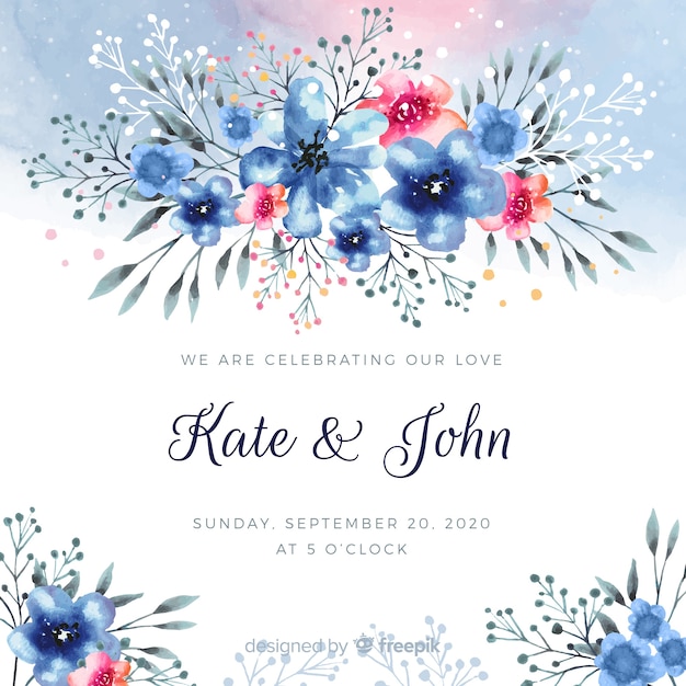 Vecteur gratuit modèle de carte de mariage floral aquarelle