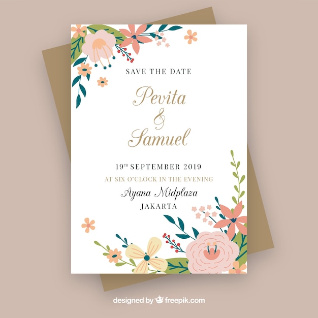 Vecteur gratuit modèle de carte de mariage floral élégant