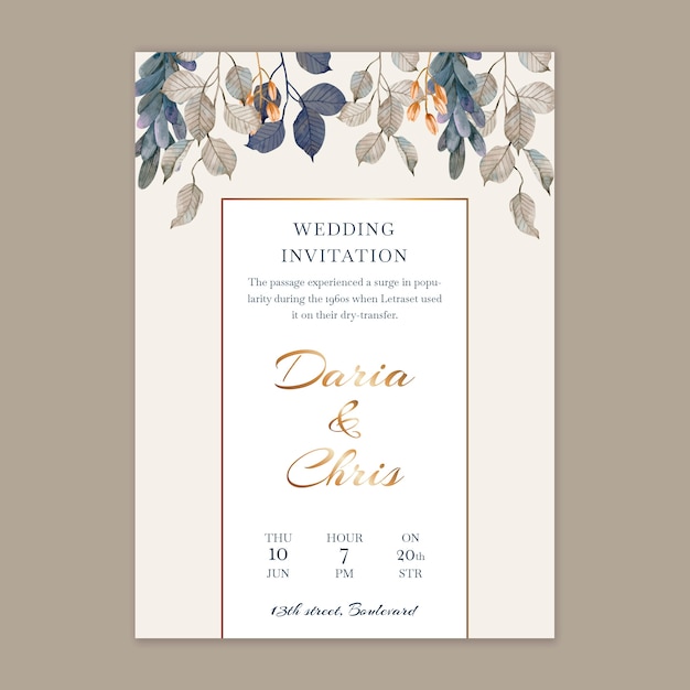 Modèle de carte de mariage floral vertical