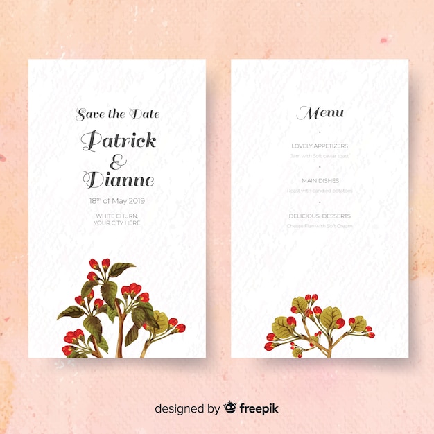 Modèle de carte de mariage floral