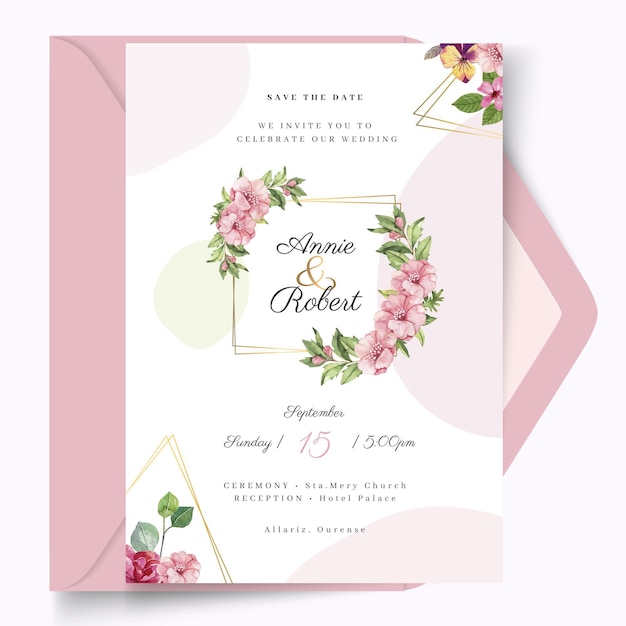 Vecteur gratuit modèle de carte de mariage floral