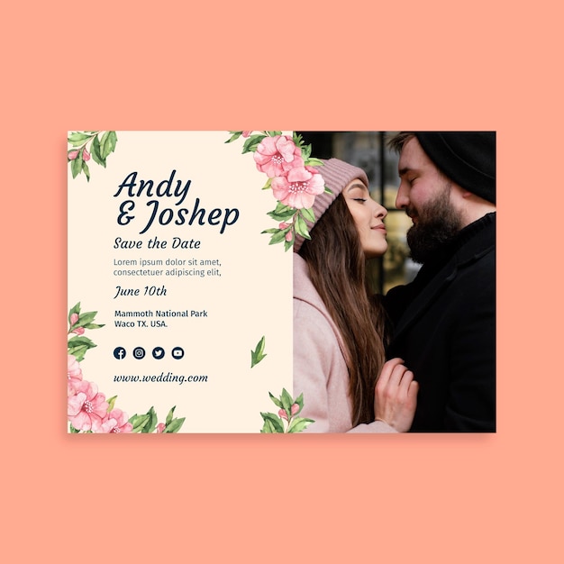 Vecteur gratuit modèle de carte de mariage floral