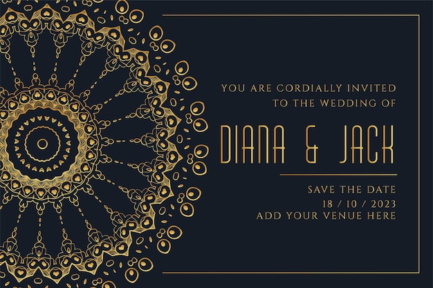 Vecteur gratuit modèle de carte de mariage de style mandala doré