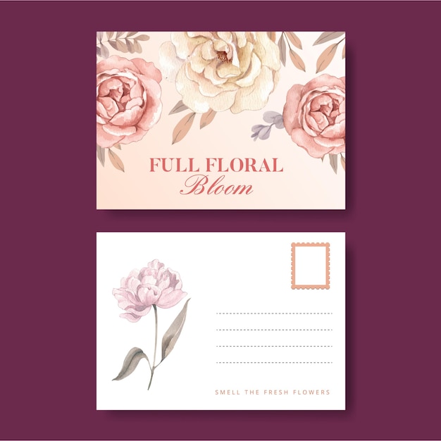 Vecteur gratuit modèle de carte postale avec concept boho de plumes floralesstyle aquarellexa