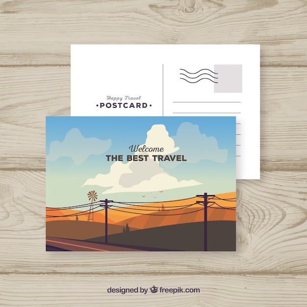 Vecteur gratuit modèle de carte postale avec concept de voyage