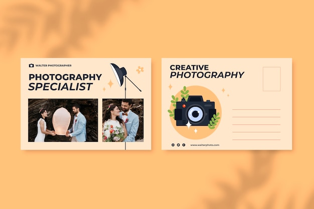 Modèle de carte postale de services de photographe dessiné à la main