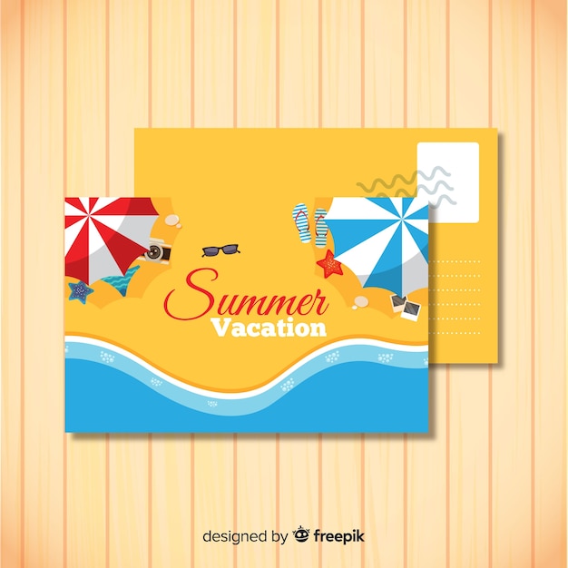 Vecteur gratuit modèle de carte postale de vacances été dessiné main