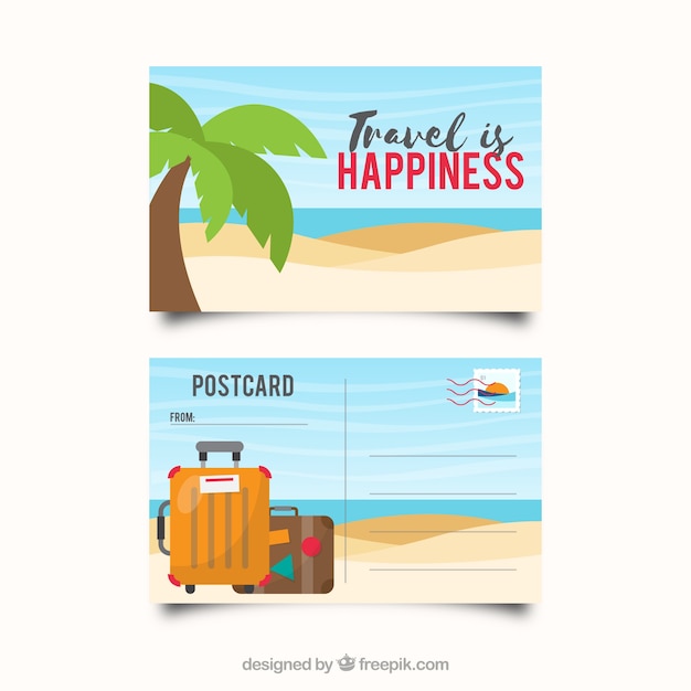 Vecteur gratuit modèle de carte postale de voyage plat avec style d'été