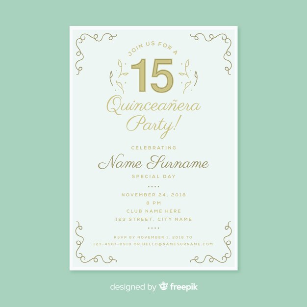 Modèle de carte quinceanera décoration linéaire