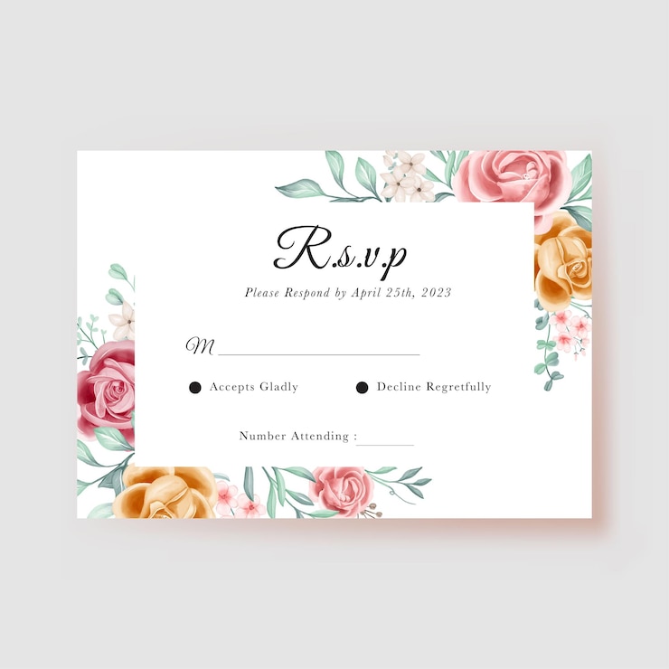 Vecteur gratuit modèle de carte rsvp de mariage fleur rose jaune aquarelle