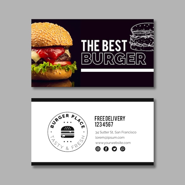 Vecteur gratuit modèle de carte de visite de burger