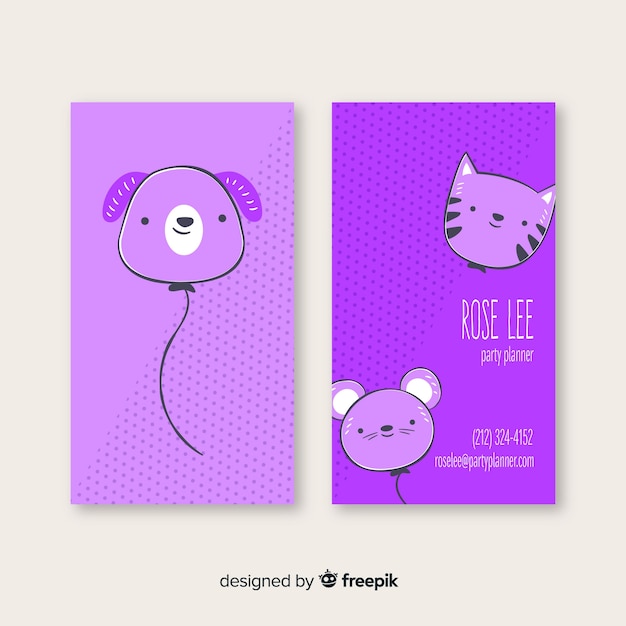 Modèle De Carte De Visite De Caractère Kawaii Dessiné Main