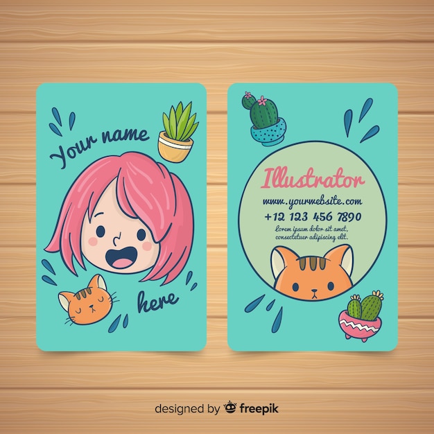 Modèle De Carte De Visite Kawaii Dessiné à La Main