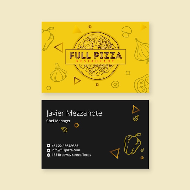 Vecteur gratuit modèle de carte de visite de restaurant de pizza