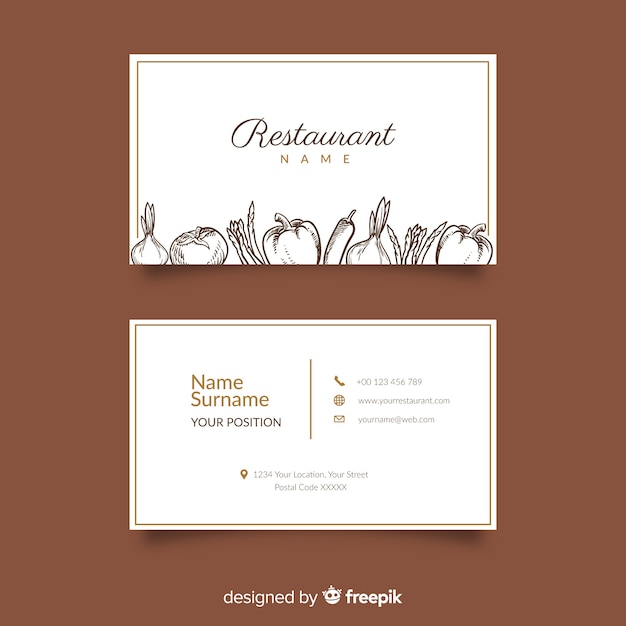 Vecteur gratuit modèle de carte de visite restaurant réaliste dessinés à la main