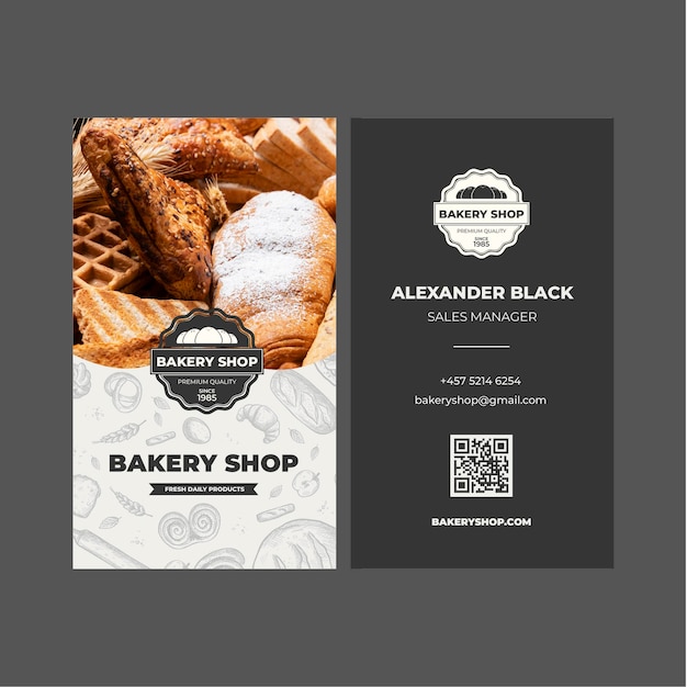 Vecteur gratuit modèle de carte de visite verticale de boulangerie