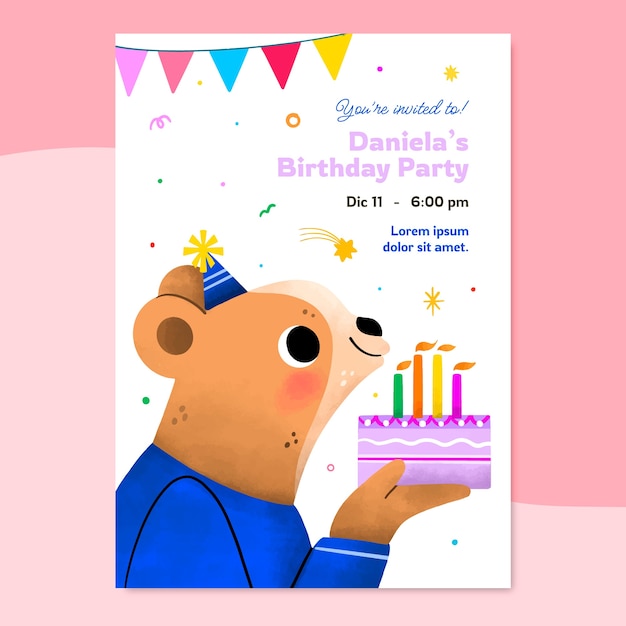 Vecteur gratuit modèle de carte de vœux d'anniversaire en aquarelle
