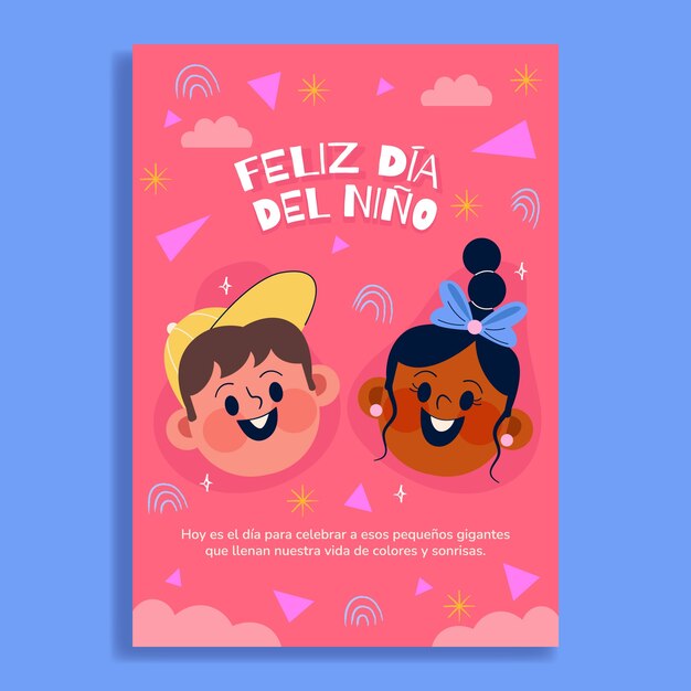 Modèle de carte de vœux de célébration de la fête des enfants en espagnol