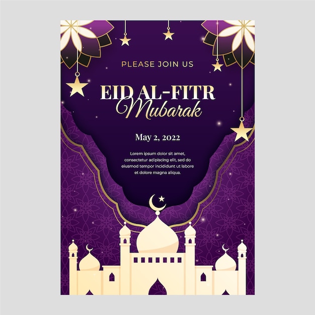 Vecteur gratuit modèle de carte de voeux dégradé eid al-fitr