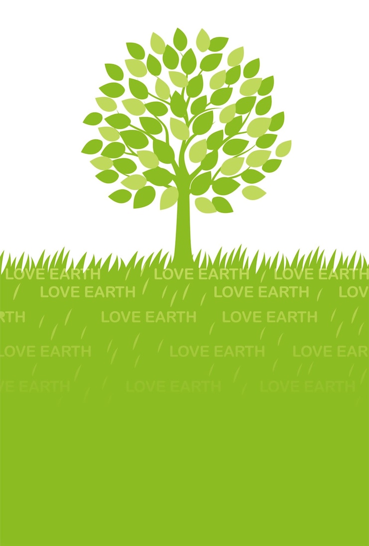 Vecteur gratuit modèle de carte de voeux ecoconscious avec un champ herbeux d'arbre vert et un espace de texte