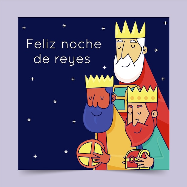 Vecteur gratuit modèle de carte de voeux feliz dia de reyes dessiné à la main