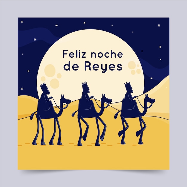 Vecteur gratuit modèle de carte de voeux feliz dia de reyes dessiné à la main