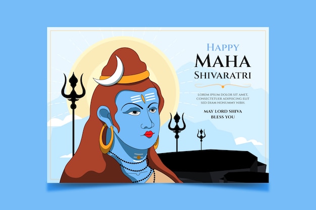 Modèle de carte de voeux joyeux maha shivaratri dessiné à la main