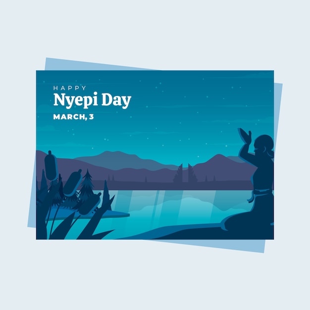 Vecteur gratuit modèle de carte de voeux nyepi dessiné à la main