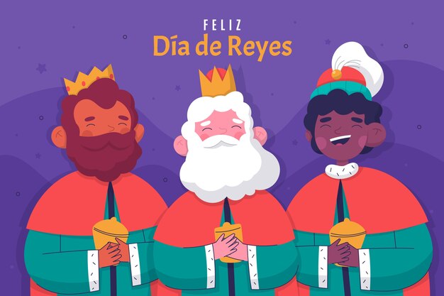 Vecteur gratuit modèle de carte de voeux plat feliz dia de reyes