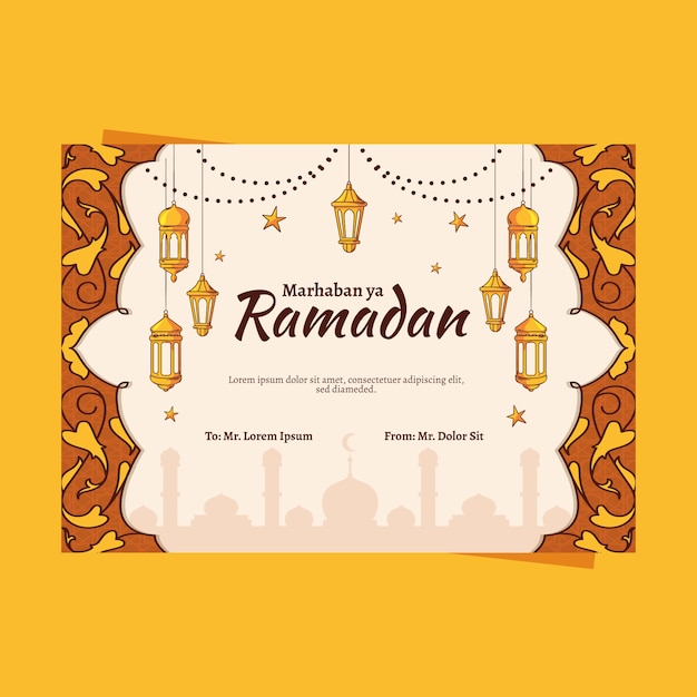 Vecteur gratuit modèle de carte de voeux plat ramadan