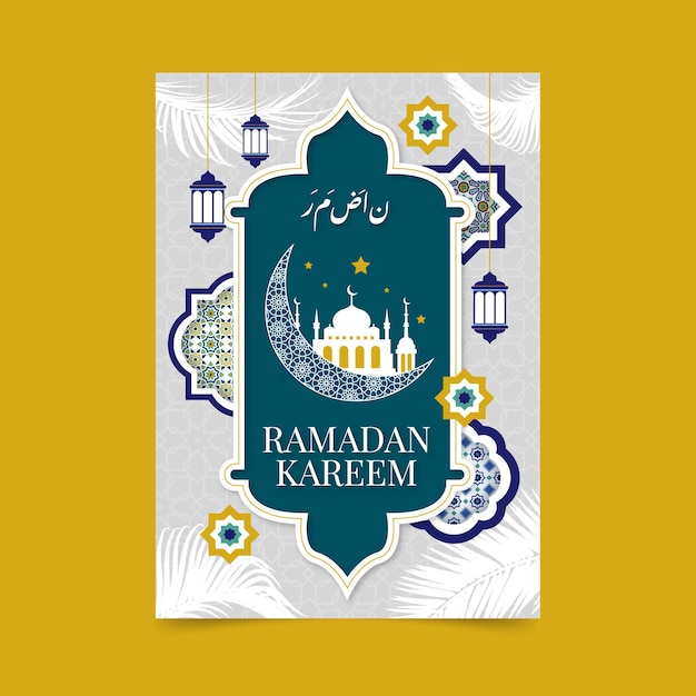 Modèle de carte de voeux plat ramadan