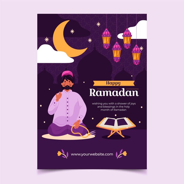 Vecteur gratuit modèle de carte de voeux plat ramadan