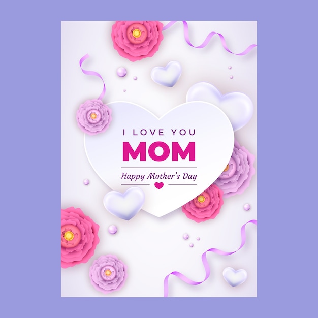 Vecteur gratuit modèle de carte de voeux réaliste pour la fête des mères