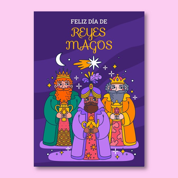 Vecteur gratuit modèle de carte de voeux reyes magos dessinés à la main