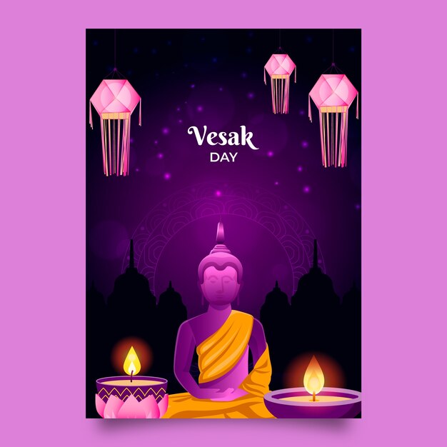 Vecteur gratuit modèle de carte de voeux vesak dégradé