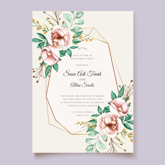 Modèle De Cartes De Mariage Aquarelle Belle Fleur Fleurie Pivoine